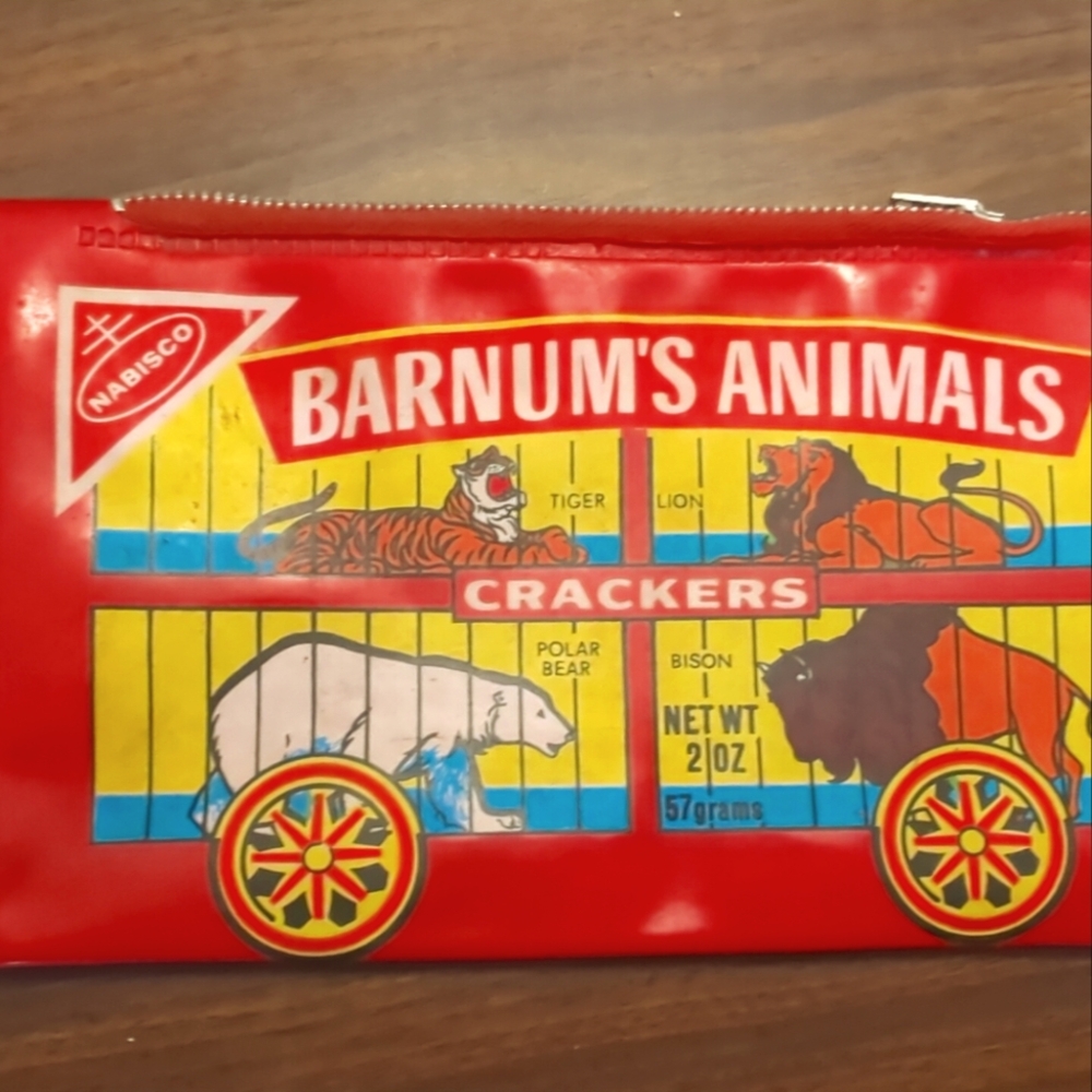 VINTAGE NABISCO BARNUM'S ANIMAL CRACKERS RED PENCIL CASE ZIPPERED SCHOOL POUCH